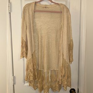 Altard State Cream Lace Open-Front Cardigan Sweater